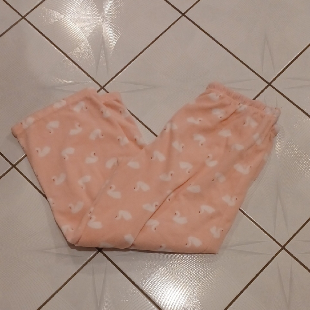 4/$40 Cozy Pink Fleece Pajama Bottoms with Swan Print - Size Large